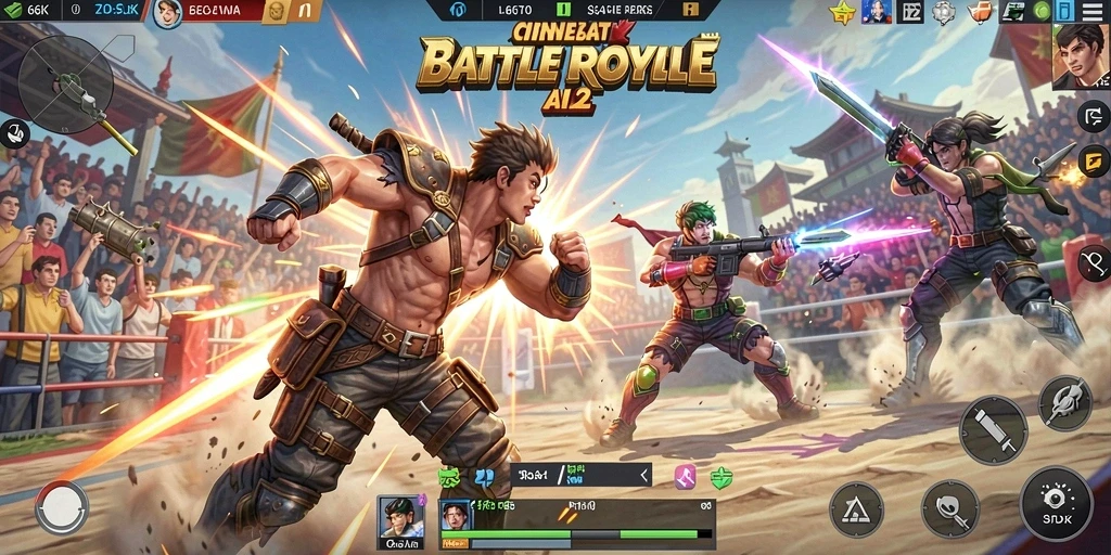 Tangkapan layar menampilkan aksi intens dalam gameplay Battle Royale 66K.