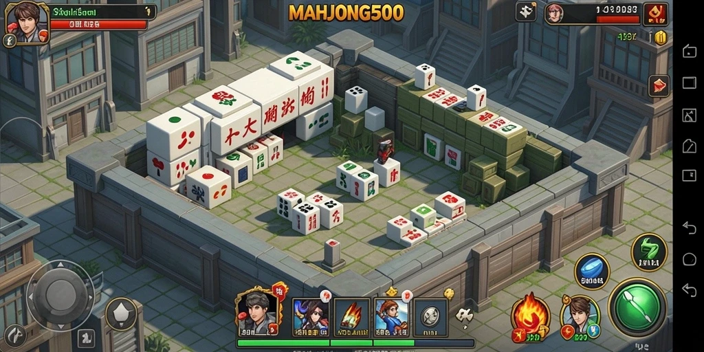 Screenshot gameplay MAHJONG500 menunjukkan aksi seru dalam melindungi wilayah dari musuh.