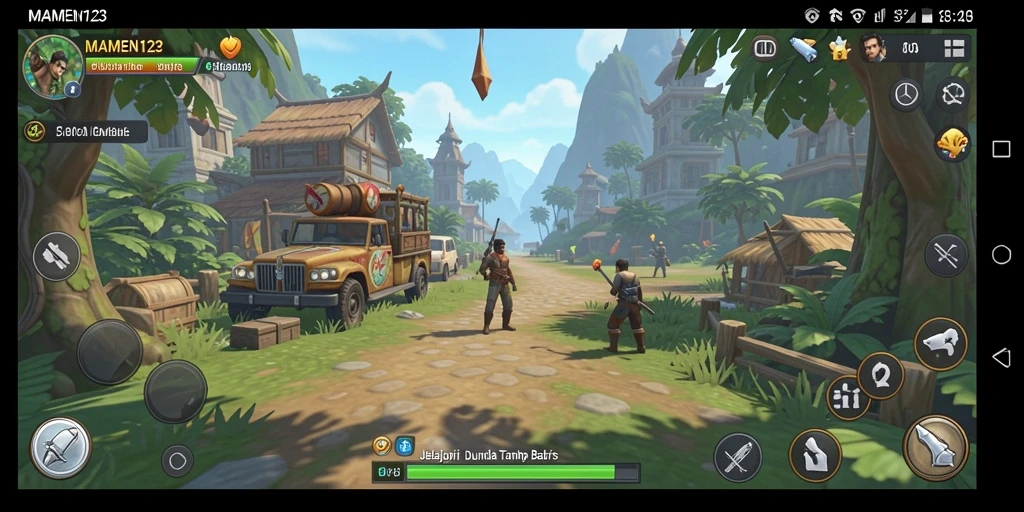 Tampilan gameplay MAMEN123 yang menunjukkan eksplorasi dunia yang luas.