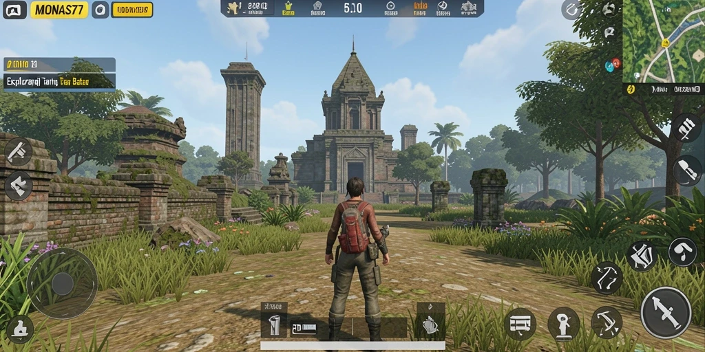 Tampilan mendalam dari gameplay open world MONAS77.