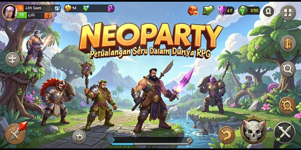 Tampilan gameplay NEOPARTY yang menakjubkan dan penuh aksi di dunia RPG.