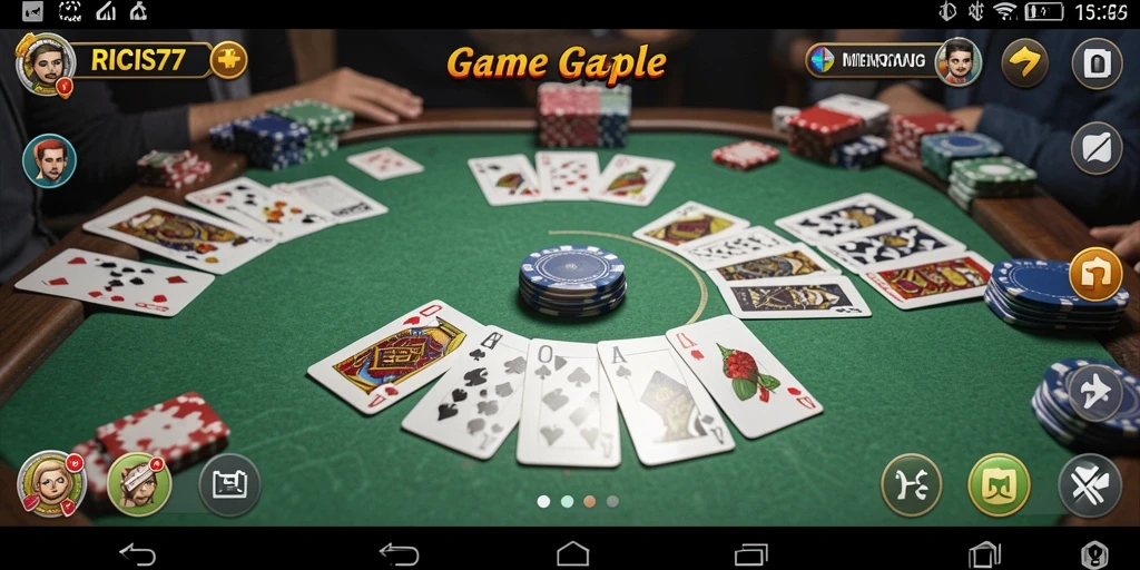 Screenshot RICIS77 menampilkan gameplay Gaple yang menyenangkan.