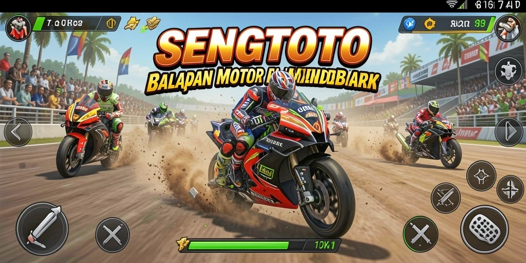 Gameplay mendebarkan dari SENGTOTO dengan balapan motor yang cepat.