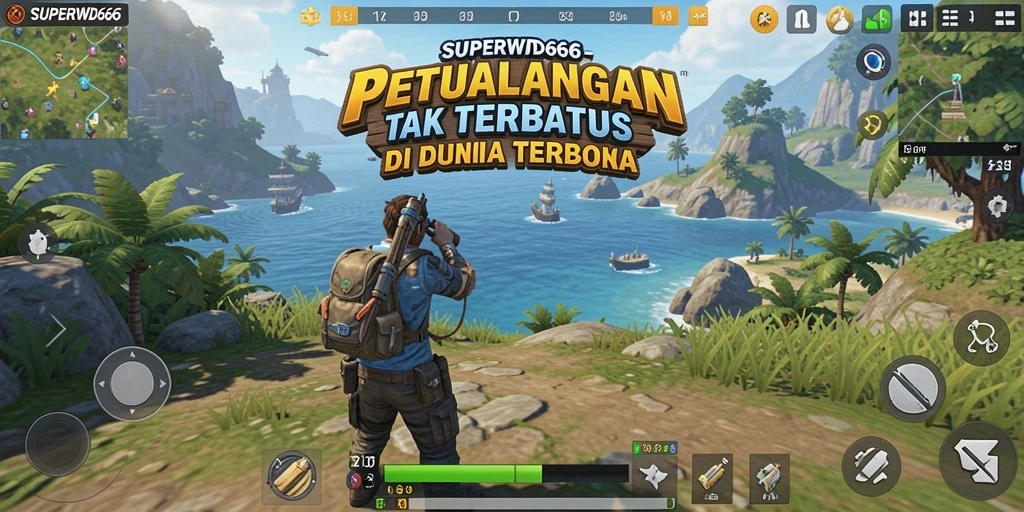 Screenshot utama SUPERWD666 menampilkan petualangan di dunia terbuka yang luas.