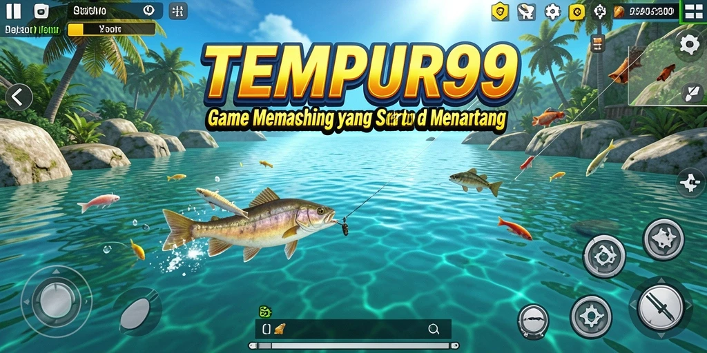 Tampilan gameplay TEMPUR99 dengan berbagai lokasi memancing yang menarik.