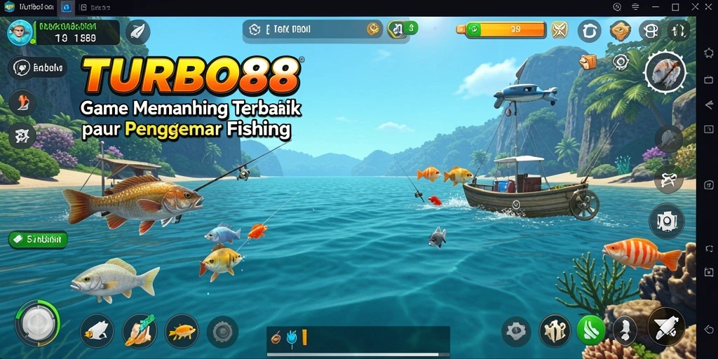 Tampilan gameplay TURBO88 menampilkan aksi memancing yang seru dan menantang.