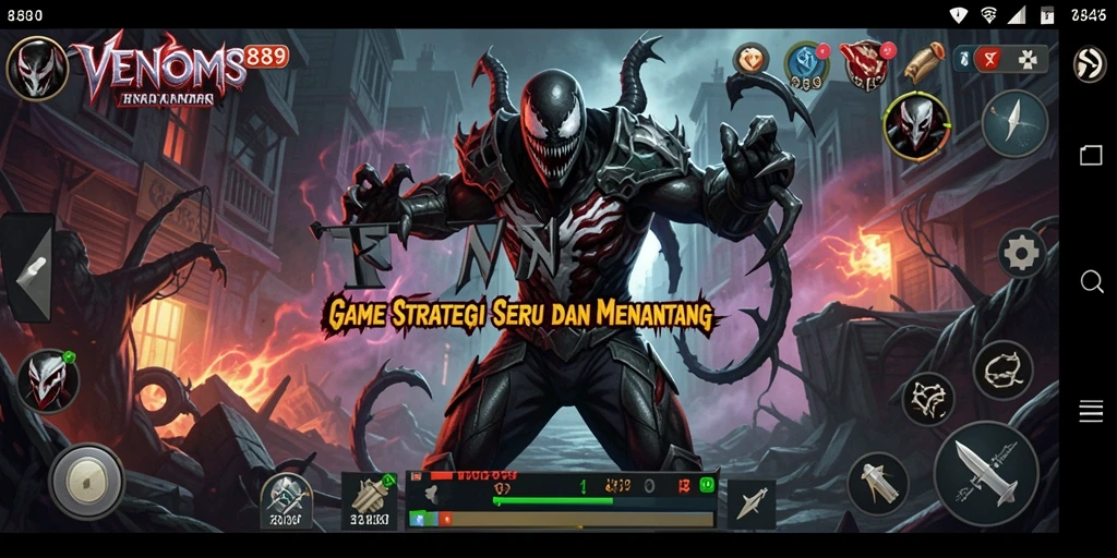 Tangkapan layar utama VENOM889 menampilkan aksi intens dalam gameplay strategi.