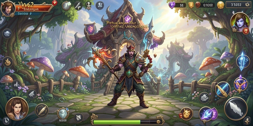 Screenshot gameplay <strong>VV62</strong> menunjukkan pertempuran seru dan dunia yang menakjubkan.