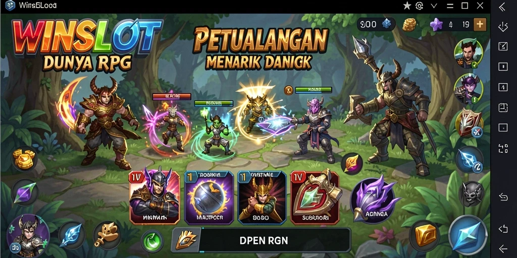 Screenshot gameplay RPG WINSLOT yang menampilkan pertarungan intens.