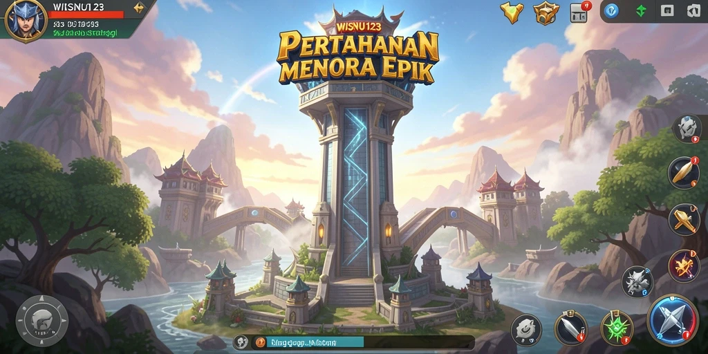 Tampilan menarik dari gameplay Tower Defense yang intens di WISNU123.